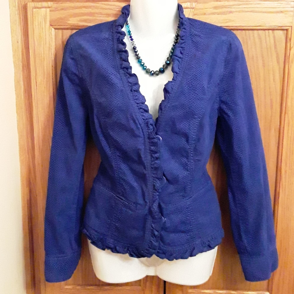Chicos Cobalt Blue Ruffle Jacket US 4 Chicos 0